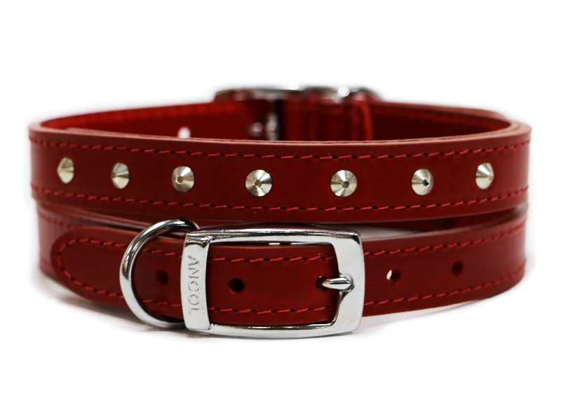 Ancol Red Sewn Studded Dog Collar