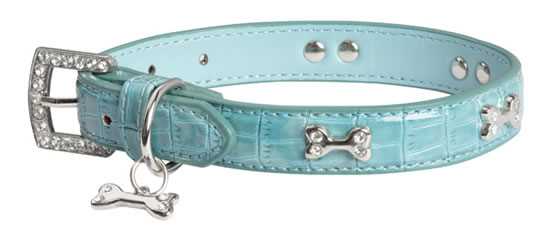 Blue Diamante Bone Dog Collar 70cm
