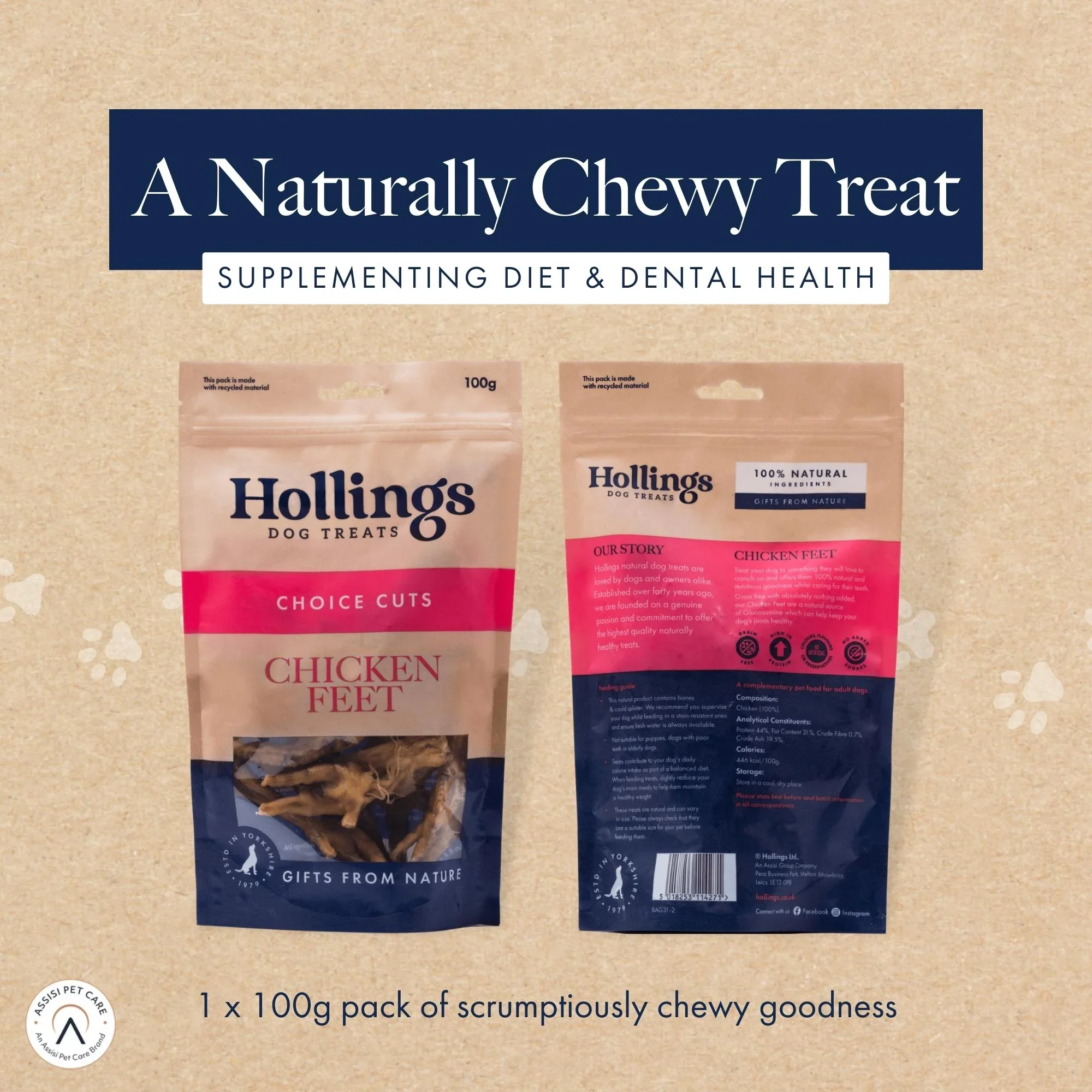 Hollings Chicken Feet Dog Treats 100g - Image 5