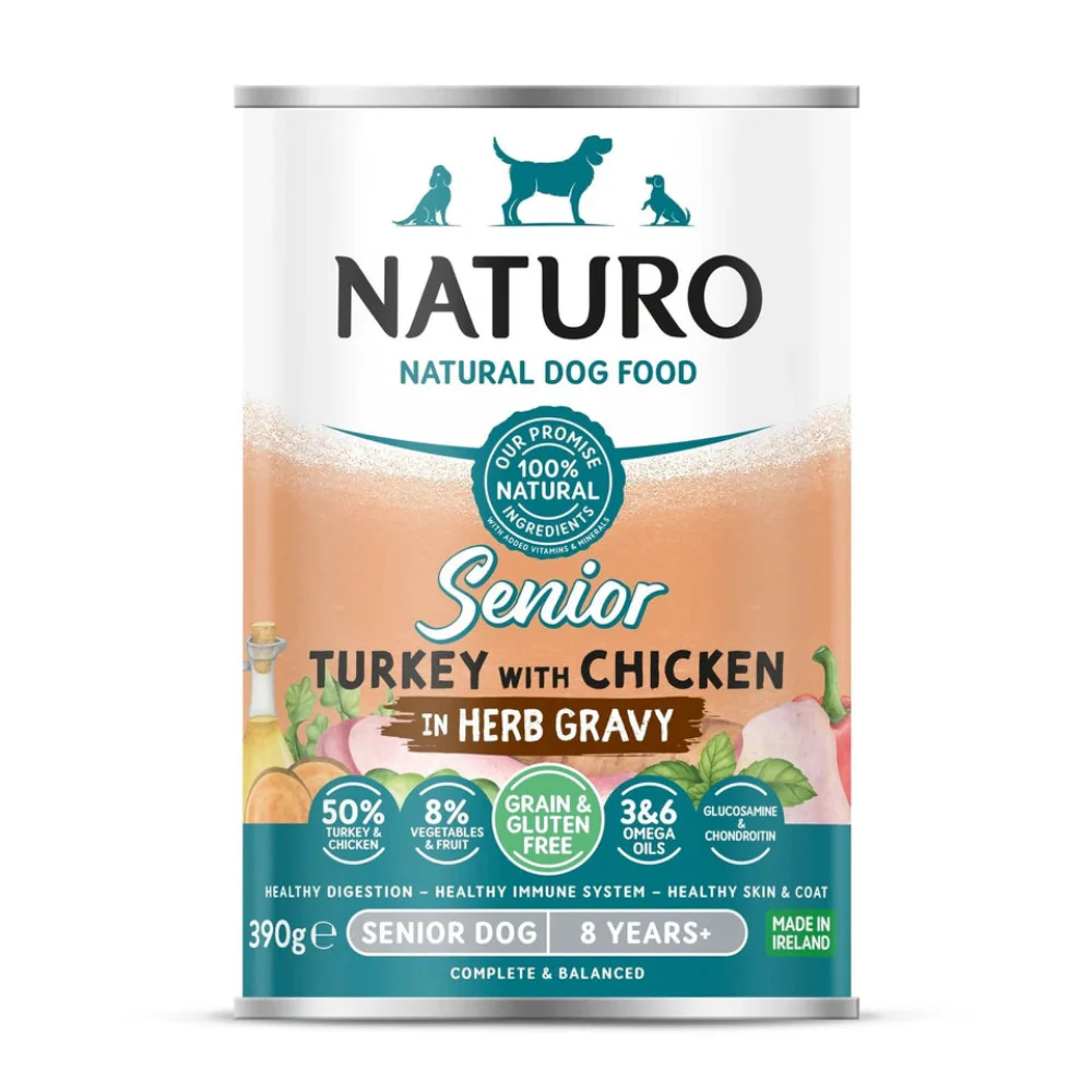 Naturo Senior Dog Can in Gravy – Turkey & Chicken with Herb Gravy